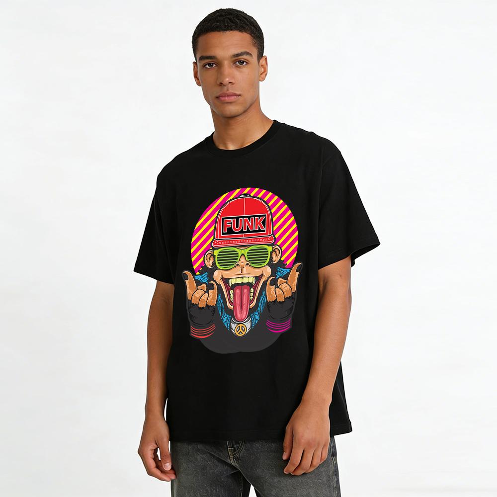 Funk Style Gorilla Gesture Print Cool Streetwear Casual Top Pure Cotton T-shirt