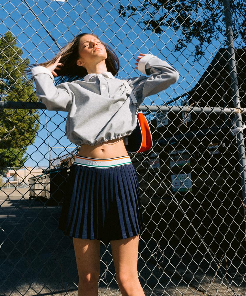 KANDINI Navy Elastic Waist Pleated Skirt