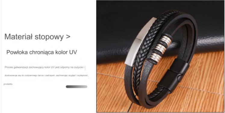 Men' leather bracelet black ethnic rope magnet gift
