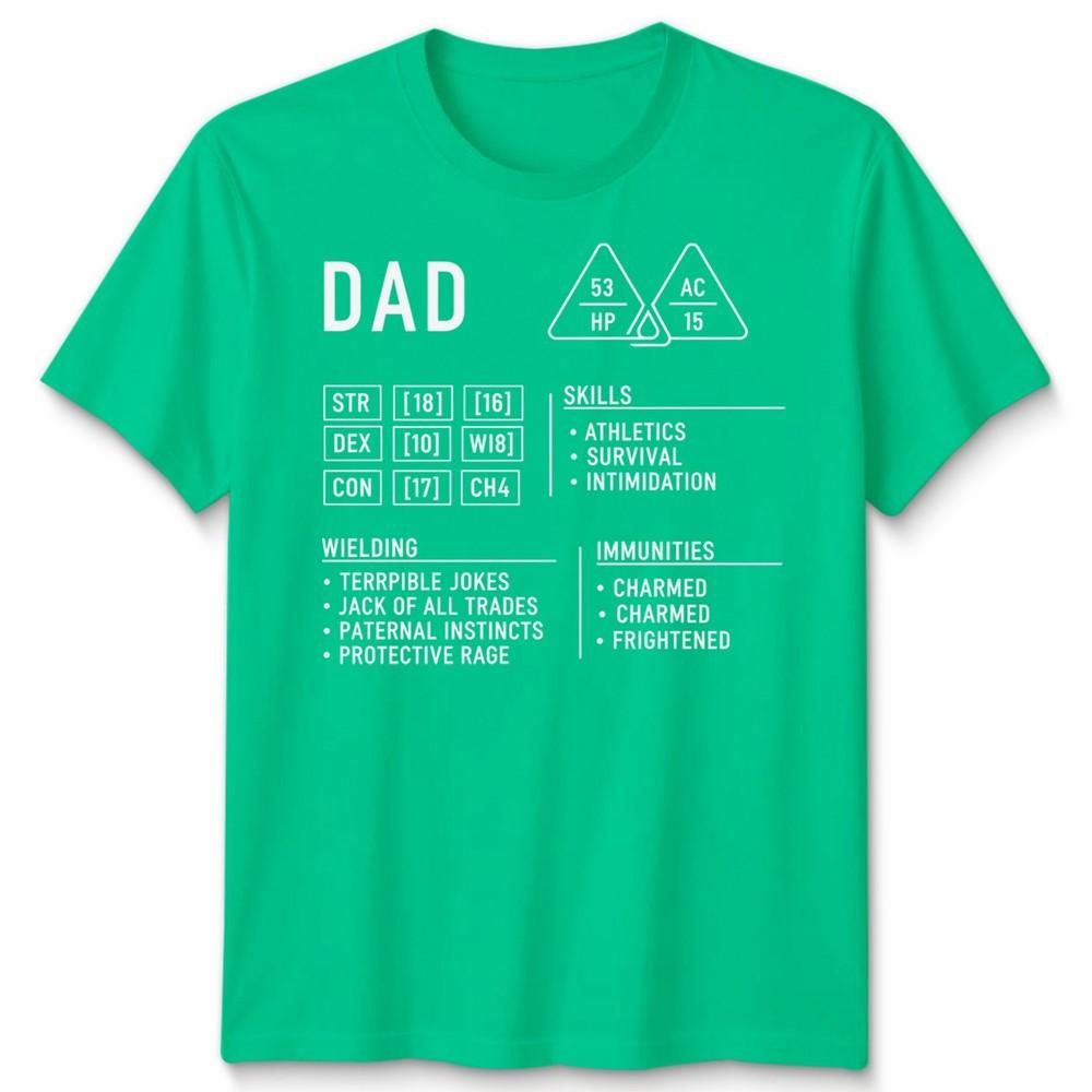 Dad Dungeons Unisexs T Shirt Dragons Character Sheet Fathers Day Gift Dnd Rpg