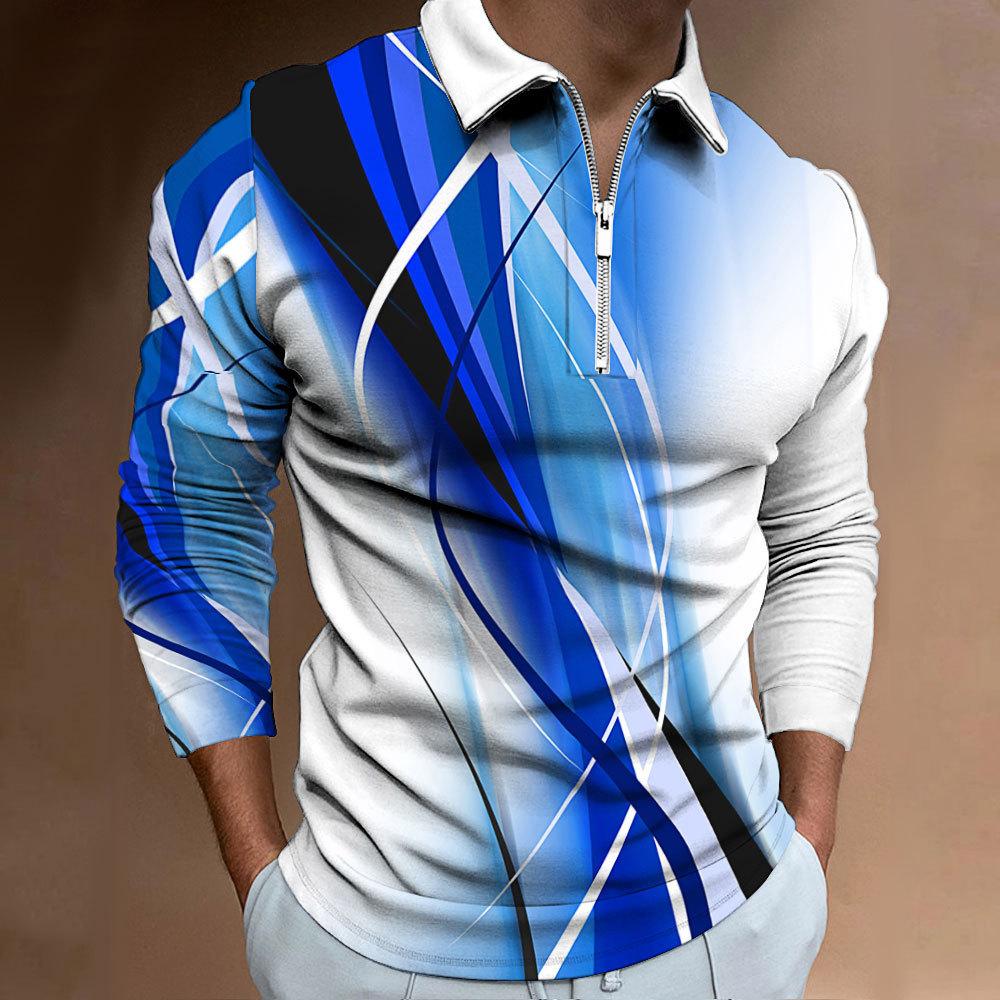 

Men s polo shirt printed casual zip t-shirt personalised digital printing tops men s autumn 5XL
