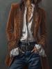 Retro Causal Long Sleeve Women's Outercoat Winter Elegant Patchwork Lace Velvet Slim Coat Vintage Pattern Boho Cardigan Jacket