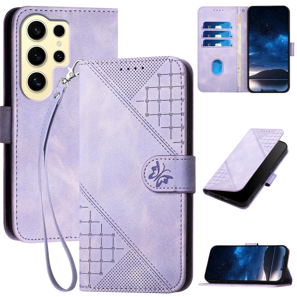 Cards Solt Emboss Butterfly Flip Leather Case For Samsung Galaxy S24 Ultra S23 Plus S22 S21 A55 A15 A35 A54 A14 A24 Bag Cover