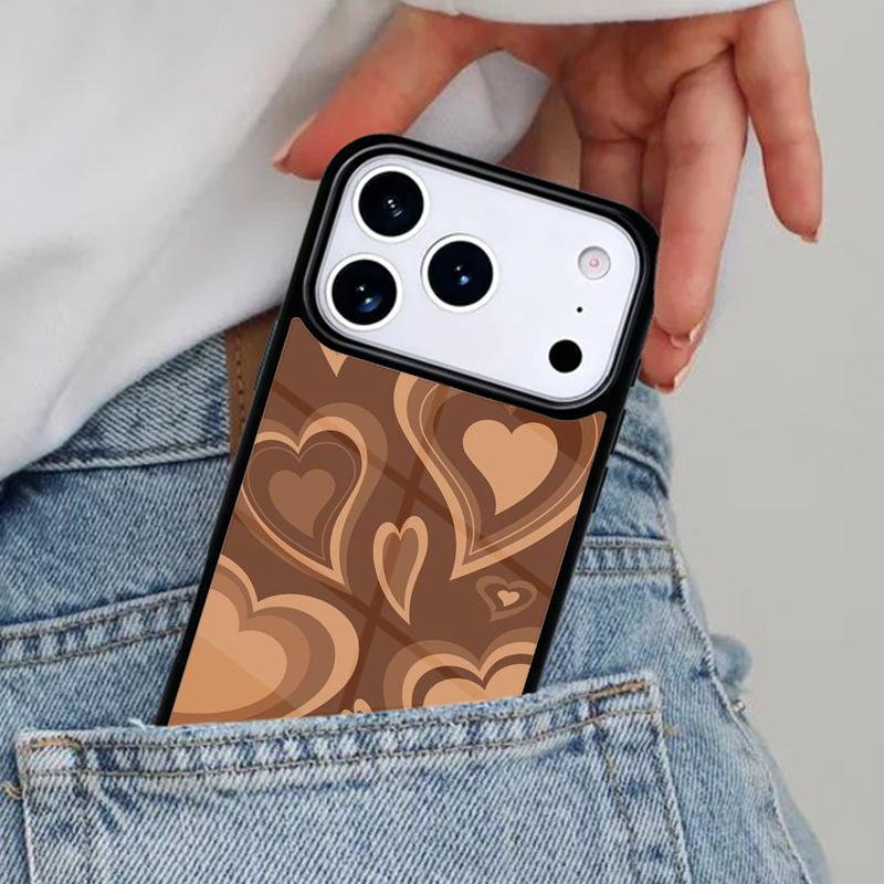 Latte Love Brown Heart Aesthetic soft Phone Case for iPhone 17ProMax 12 13 14 15 16e 17 Pro Max Plus Air Cover