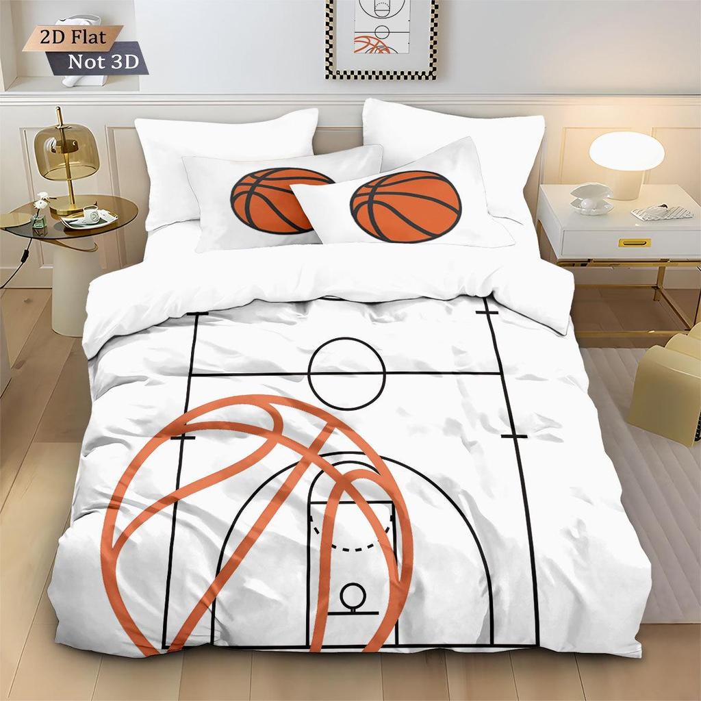 Basketballplatz Sportdruck 3-teiliges Bettwäscheset: Bettbezug & Kissenbezüge