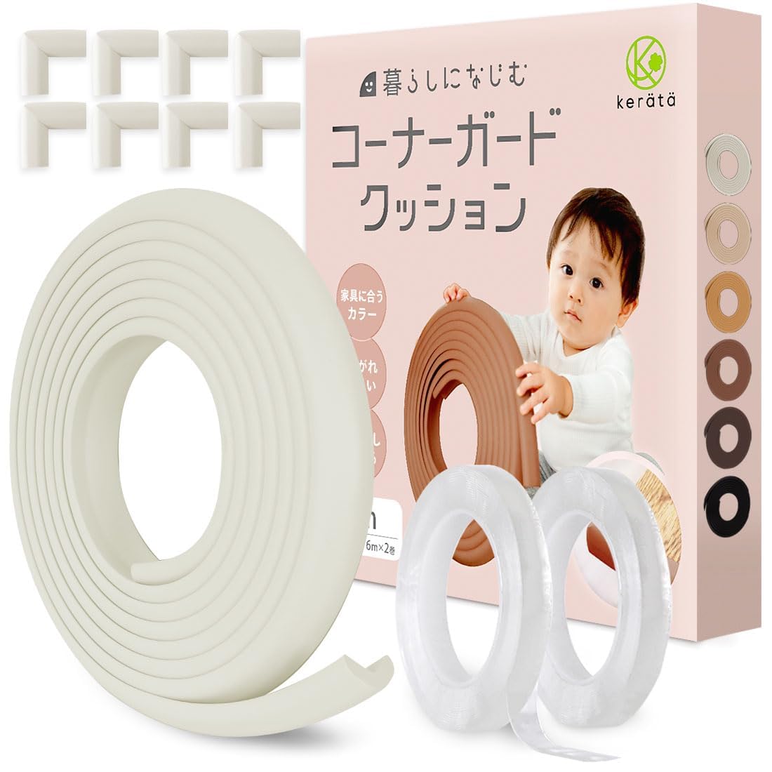

Keratta Corner Guard Cushion for Babies 8 Corner Custom Colors to Blend in with Double Gel Tape for Preventing Corners [5m + Guards] Furniture, Bumps, белый