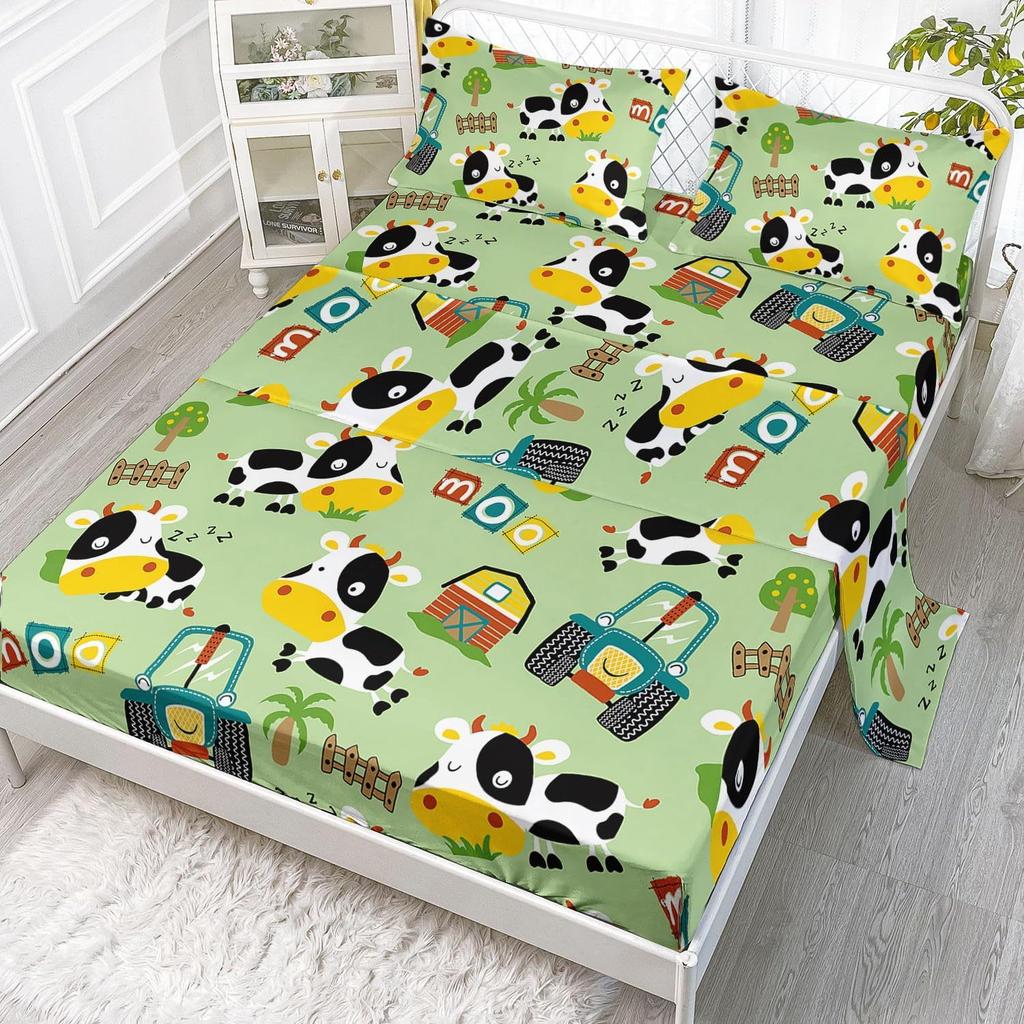 Cartoon Car Taxi Pattern Bed Hat Four-Piece Bedding Set Bedroom Dormitory Bedding Decoration