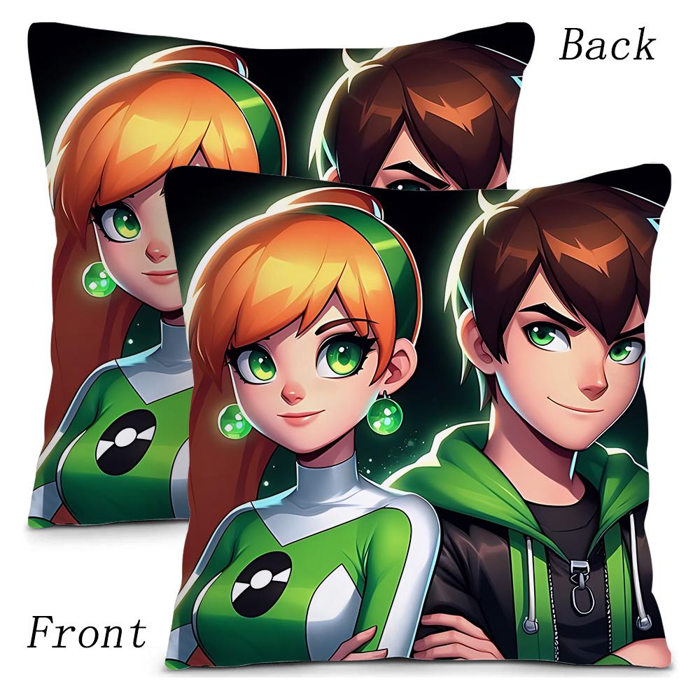 Pillow Covers Cartoon B-Ben 10 Cool Cartoon Sofa Decorative Home Double-Sided Printing Short Plush Cute Cushion Cover