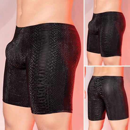 Herren Kunstleder Unterwäsche Mid-rise 3D U-konvexen Schlange Leopard Print Shorts Höschen Stretchy Skinny