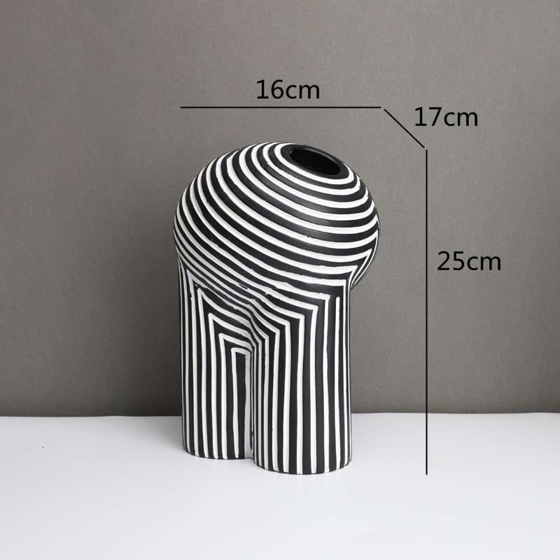 

Creative Resin Vase Black and White Striped Flowerware Abstract Geometry Crafts Home Furnishing Decoration Terrarium Vases Pots