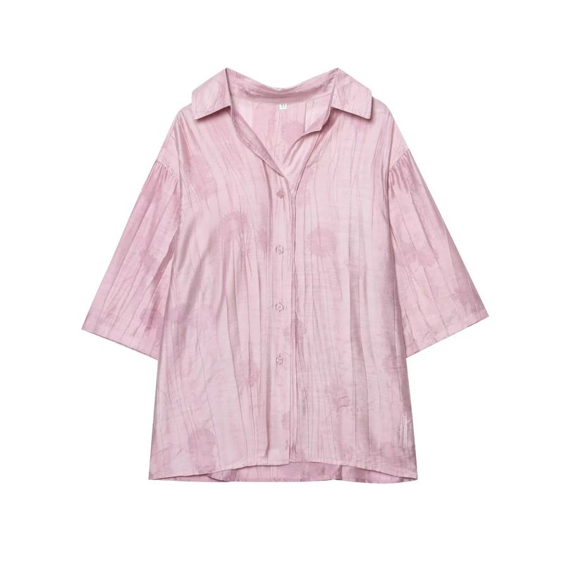 Lapel Short sleeve Jacquard Loose Shirts Top 4786046 High Waist Straight Casual Jacquard Pants 4786060