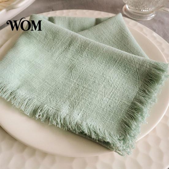 Soft Fringed Napkins Boho Linen Napkin, 18 Inch Washable Fabric Rustic Farmhouse Napkin for Dining Table Home Wedding Bridal Shower