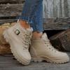 Front Lace Up Thick Soled Warm Casual Martin Boots, Low Cut Women's Leather Waterproof Snow Boots