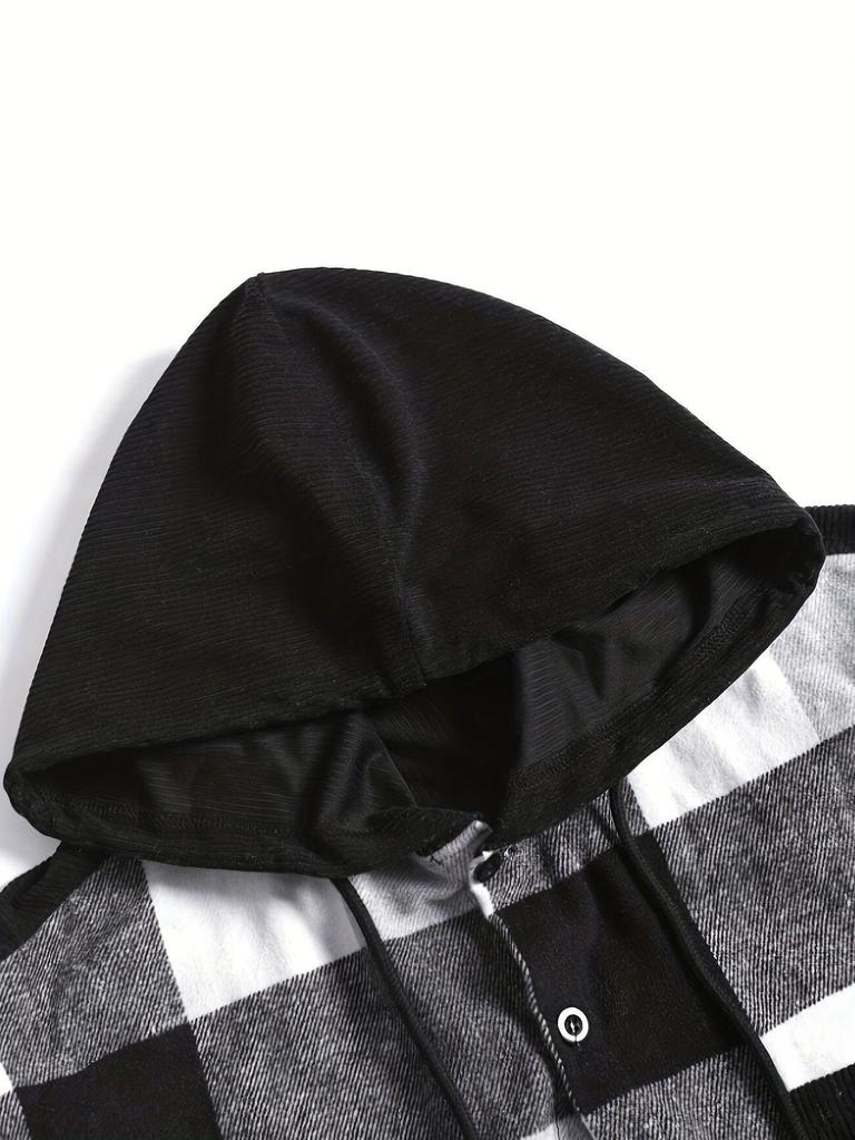 Men's Hooded Plaid Long Sleeve Thickened Cotton Shirt - Cold Resistant for Autumn/Winter 2025
