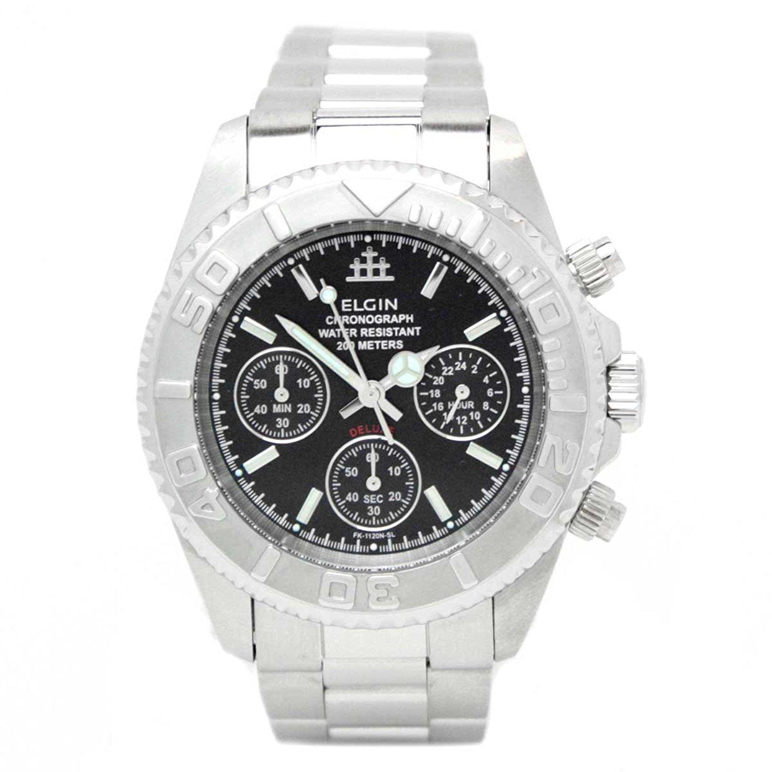 

ELGIN Watch Chronograph Movement Japanese Made Watch Black FK1120S-B Men s