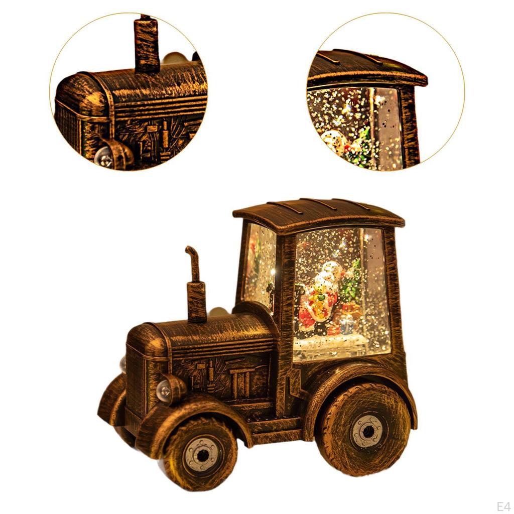 Christmas Lighted Tractor Warm Swirling Glitter with USB Cable Snowman Vintage Style Table