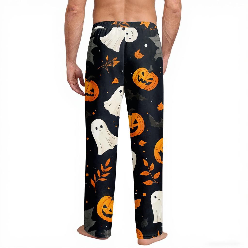 Men's Halloween Print Pocket Straight Casual Pants Home Pajama Pants