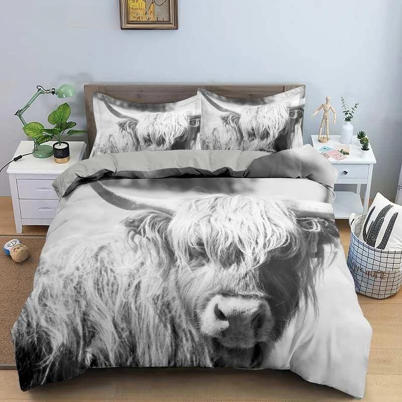 Highland Scottish Cows Duvet Cover Set Farm Animal King Queen Comforter Cover Wildlife Bedding Set 2/3pcs Polyester Quilt Cover