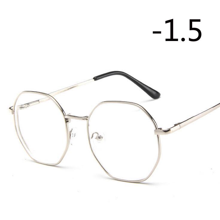 Polygonal Women Men Myopia Glasses With Degree Retro Metal Student Shortsighted Prescription Eyeglasses 0 -0.5 -0.75 To -4.0