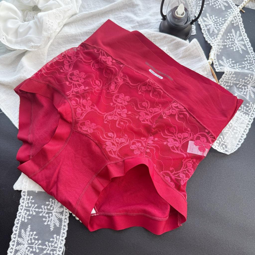 Ladies Spring and Summer Jacquard Lace Cotton Ice Silk Belly High Waisted Briefs