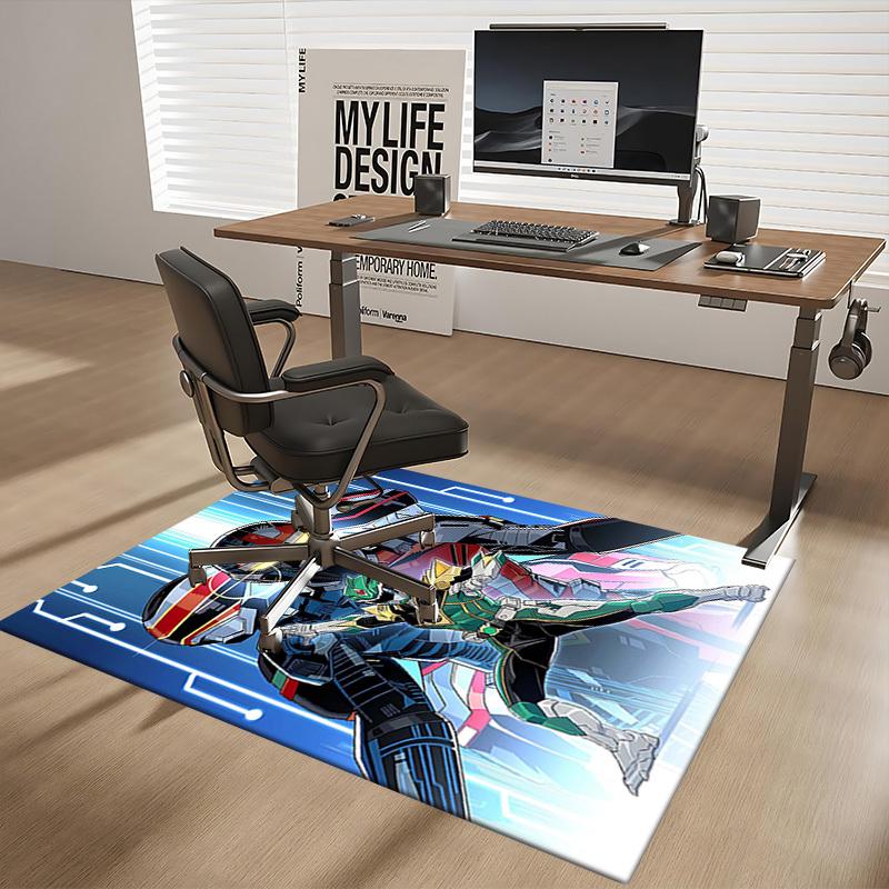 1 Stück Power Rangers Dino Charge Anime Cartoon Design Bürostuhlmatte Rutschfeste Teppich für Heimdekoration, Geeignet für Büro, Wohnzimmer, Schlafzimmer, Spielzimmer