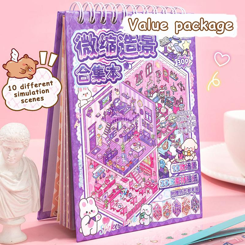 1 Set  Cabin Scene Pocket Stickers Cartoon Diy 3D Landscape Sticker Book Festival Birthday Gift For Student Kid Child