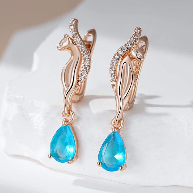 Kienl   Rose Gold Color Animal Drop Earring For Women Vintage Blue Natural Zircon Long Earring High Quality Daily Jewelry