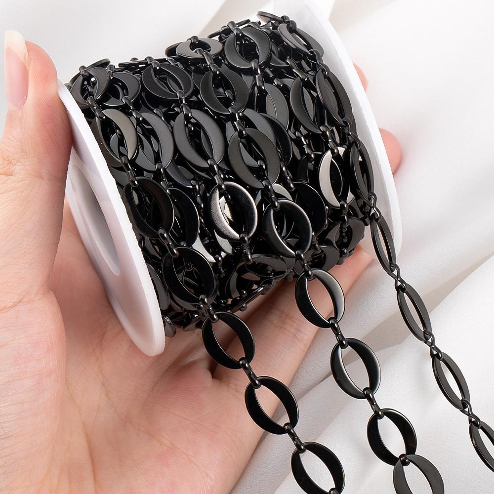 1Meter Stainless Steel Black Plating Cuban Necklaces Chain 10x14mm Oval Link Chains for DIY Bracelets Jewelry Making Bags Chains