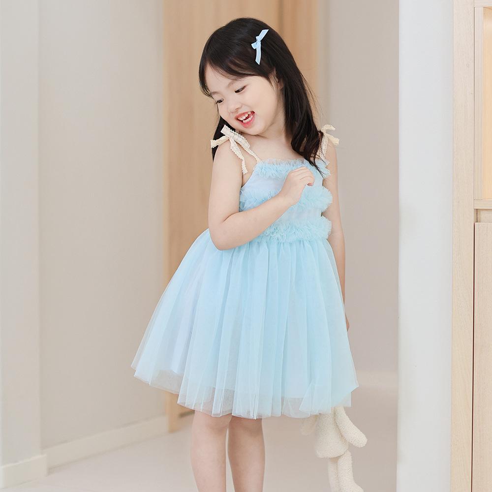Тонкое летнее платье для девочек, новый стиль, детское платье-принцесса, стильное платье-сарафан для маленьких девочек 90cm синий
