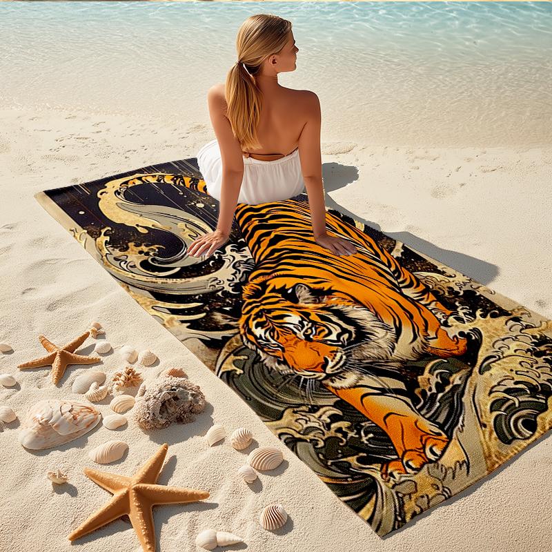 1Pc Tiger Motion Art Beach Towel Quick Dry Multiuse For Beach Pool Gym Yoga Home Travel Christmas Halloween Xmas Gift G1166