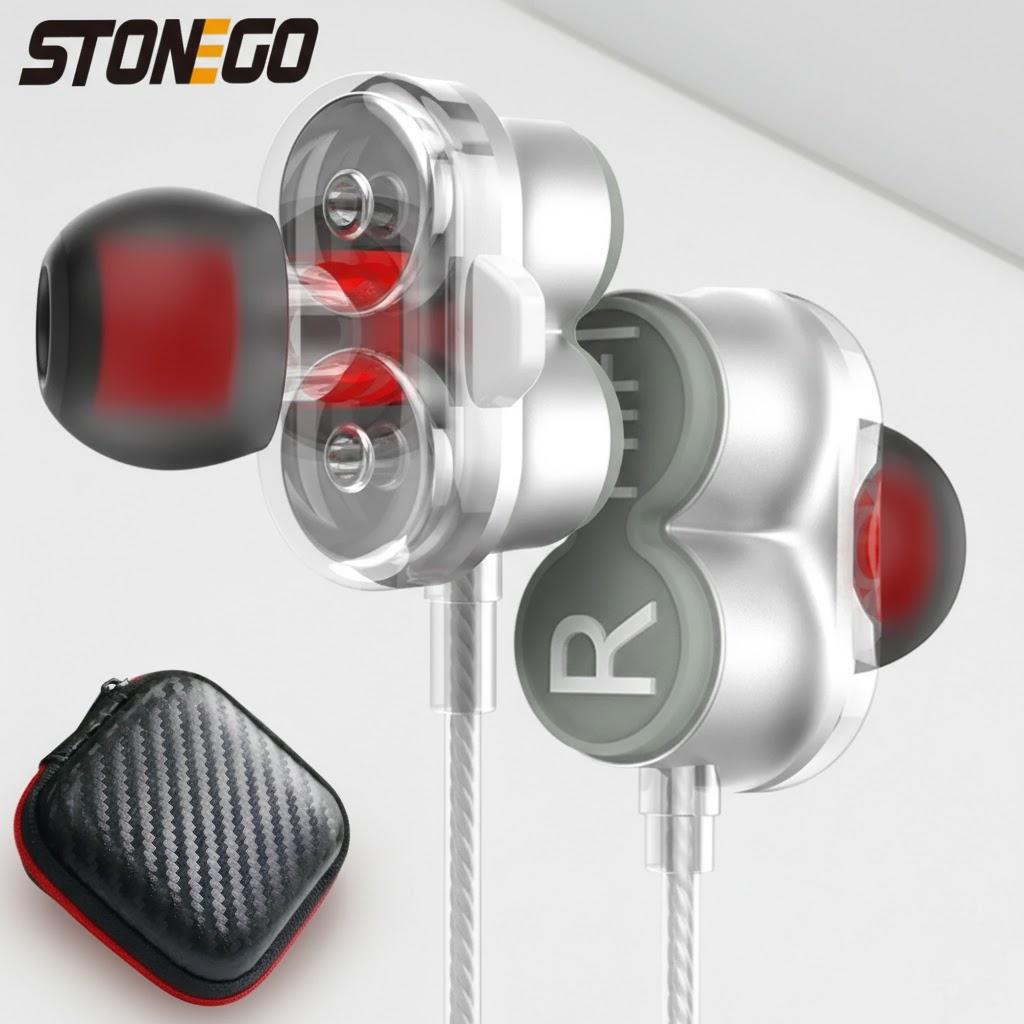 

Wireless Bluetooth Dual Driver Earbuds 3.5mm Jack Sports Dynamic Headphones Extra Bass Stereo Sound Hands-Free Mic срібний