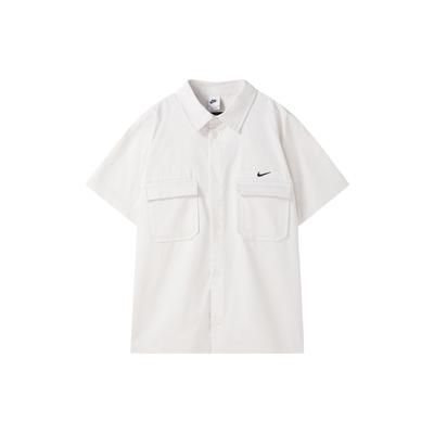 Solid Color Logo Pocket Button-Down Short Sleeve Jacket Men Jacket White DX3341-030