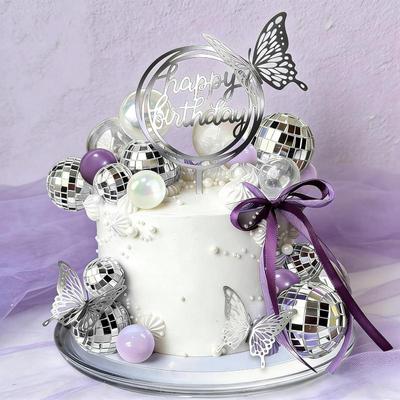 Kuchen-Dekoration Set 37 Teile mit Lila Discokugel Stern Herz für Partys