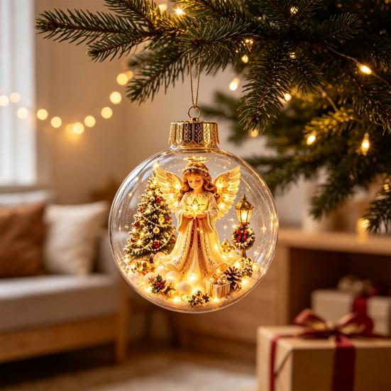 Winter Wonderland Decorations Lighted Clear Christmas Ball Ornaments, Cute Santa Claus/Tree/Snowman/Angel Figure Inside Warm Light Holiday