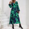 Sping Autumn Bohemian Women Maxi Dress Casual Long Sleeve High Waist V-neck Beach Woman Chiffon Dresses Floral Vestidoes Mujer