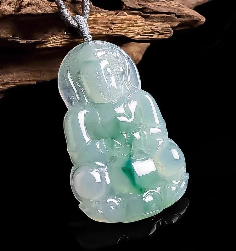 Myanmar Jade Guanyin Pendant for Men & Women - Elegant Fluorescent Ice-Glutinous Design - Perfect Holiday Gift for Loved Ones