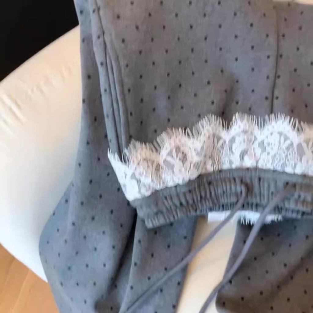 Women's High Waist Polka Dot Wide Leg Pants with Lace Trim - 2025 Spring Collection