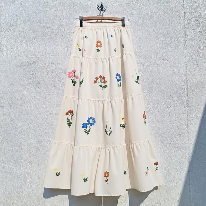 ZANZEA Fuste lungi cu imprimeu floral lejer cu talie elastică casual