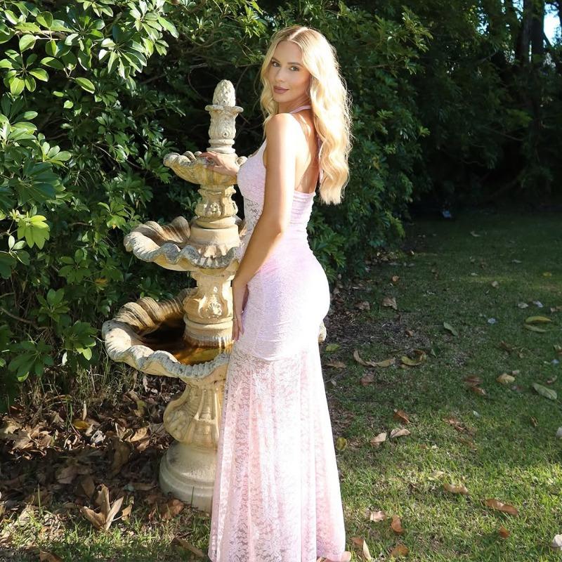 Sommer Temperament Halsspitze Langes Kleid Modisch Sexy Ärmellos Rückenfrei Schlankes Kleid Damen