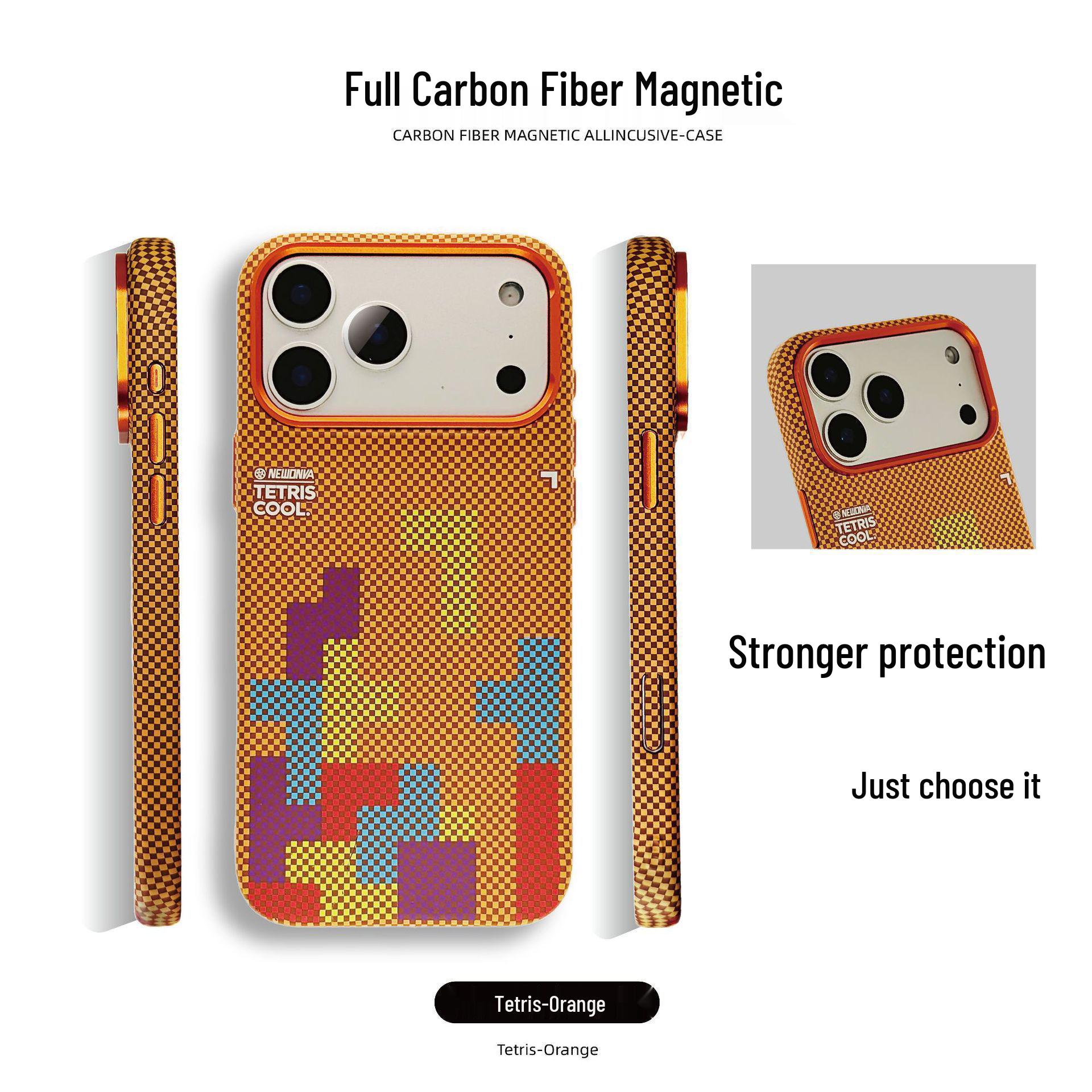 Compatible with iPhone 17 Pro Max Carbon Fiber Magnetic Tetris Drop-proof Case for iPhone 17