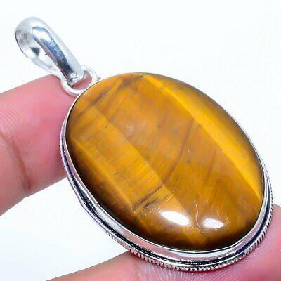 

Natural Tiger Eye Gemstone Handmade 925 Sterling Silver Pendant 2.36 G7e08