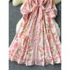 Fashion Fashionable Retro Stand Collar Lantern Long Sleeves Single Breasted Print Dress Female Waist Trimming Lace up Long Formal Dress