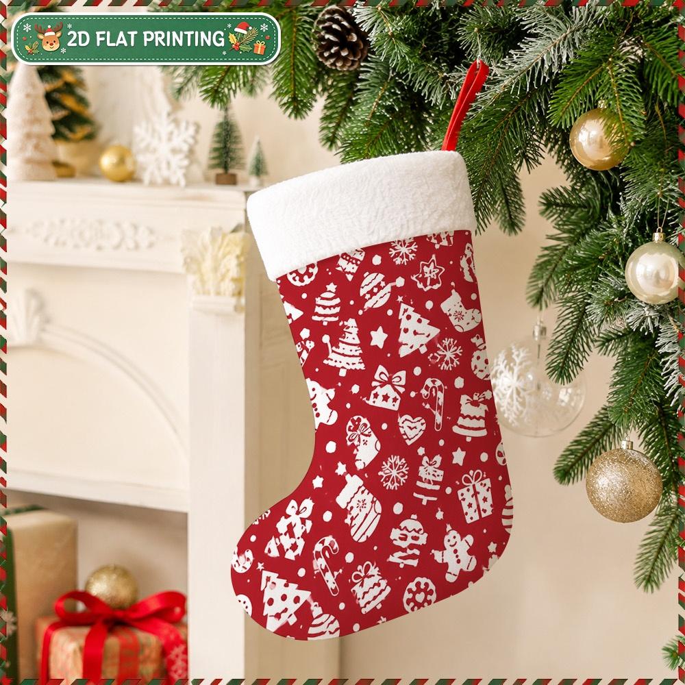 Christmas decoration fireplace hanging stocking 2D Flat 1pc Christmas Festive Icons Design Christmas Stocking,