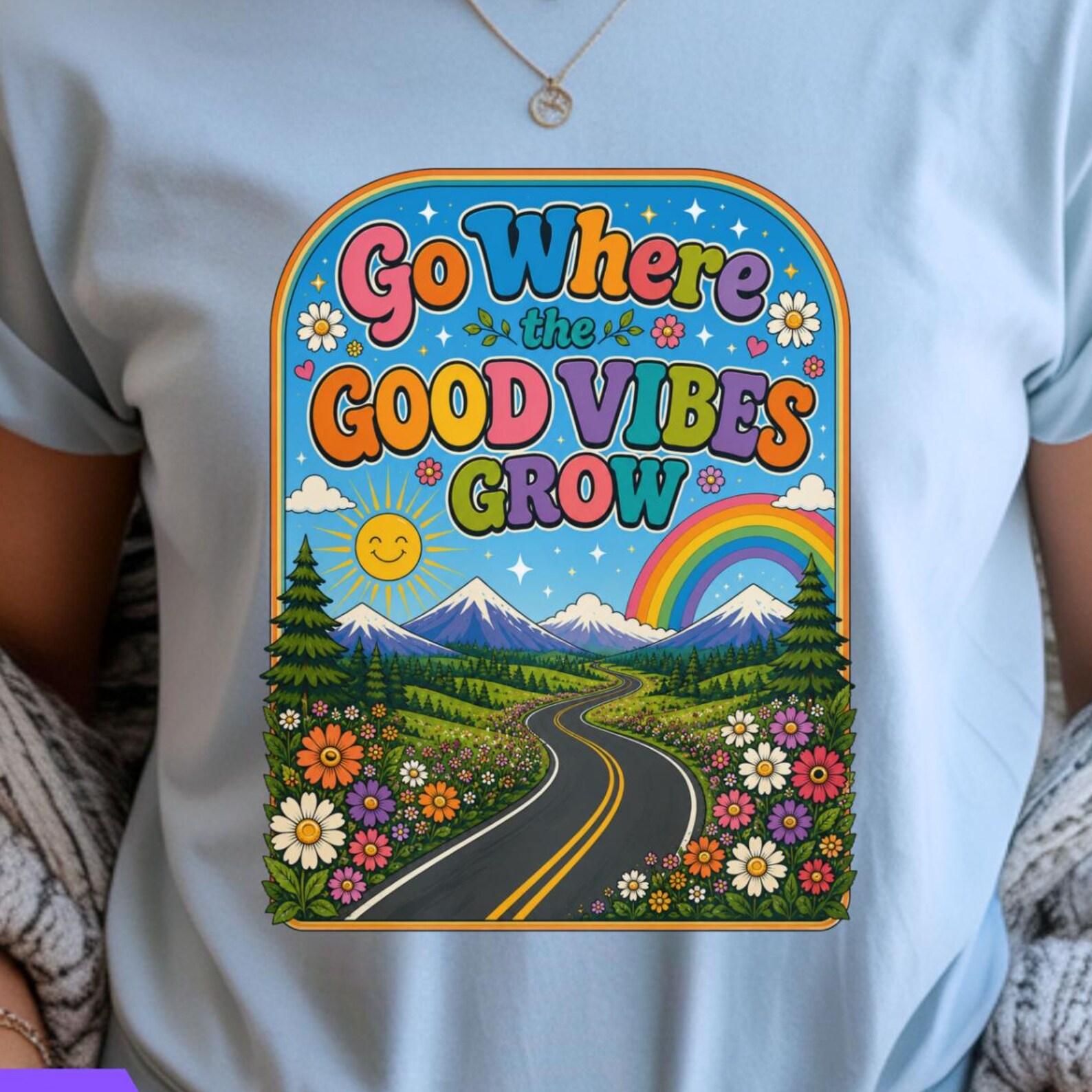 Retro Boho Nature Graphic Tee | Winding Road, Mountains, Rainbows, Sunshine Shirt 3XL