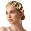 Gold Leaf Headband Hair Comb & Jewelry Set for Women: Includes Open Arm Bracelet, Pearl Earrings, and Necklace