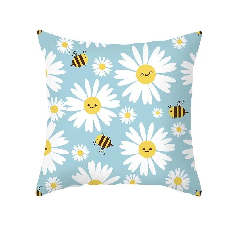 Office Living Room Home Pillowcase Car Ornaments Cartoon Bee Print Pillowcase