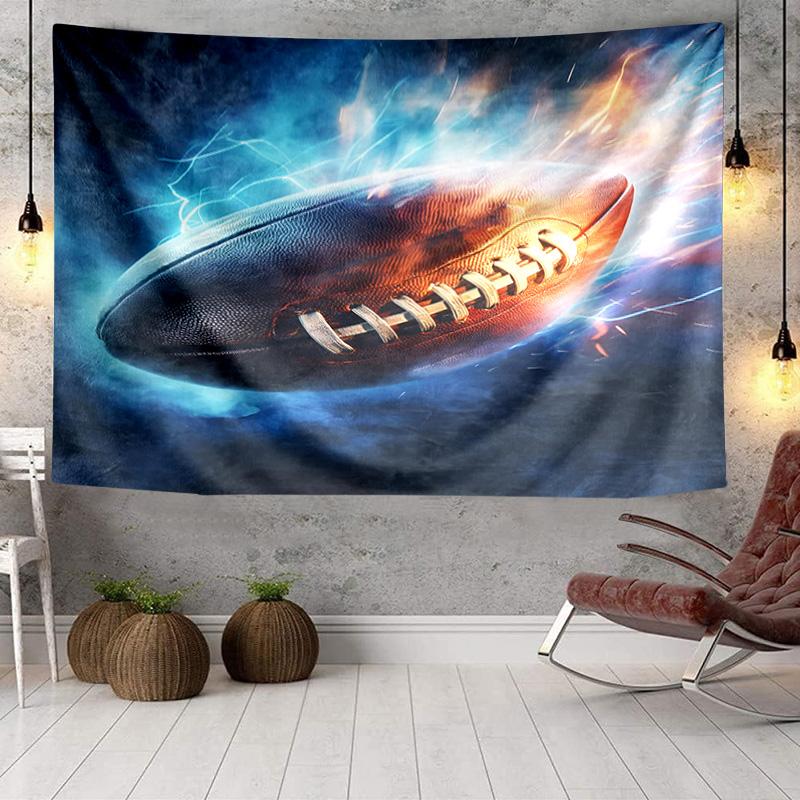 Flaming Football In Action Tapestry, Unique Design Tapestry, Wall Decor for Bedroom,Livingroom, Playroom,Heartwarming Fan Holiday Gifts
