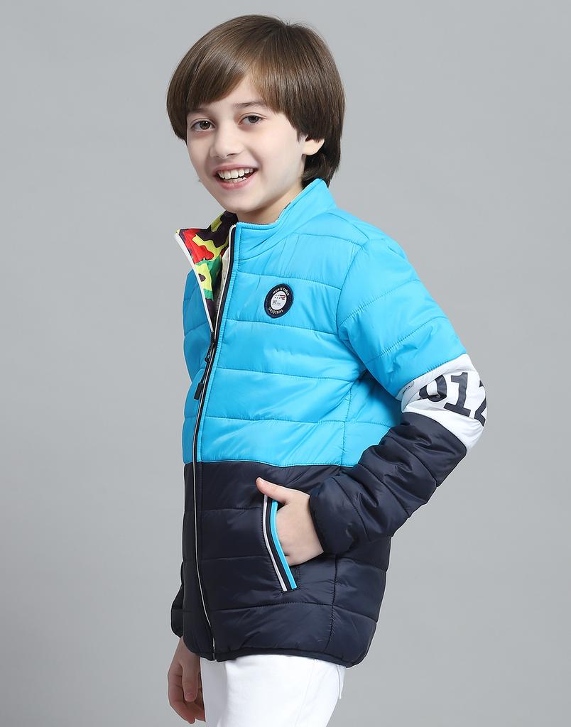 Monte Carlo Boys Solid Blue Mock Neck Full Sleeve Jacket
