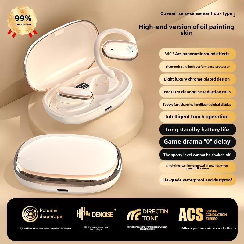 

Новые спортивные наушники Earless OWS Bluetooth с длительным сроком службы и шумоподавлением бежевый