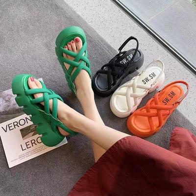 Fashion Sandals Women 2024 Summer New Fashion Thick-bottomed Breathable Mesh Magic Paste Roman Sandals Hook & Loop